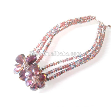 Collier multicouche en cristal de fleur en forme de collier de perles en verre